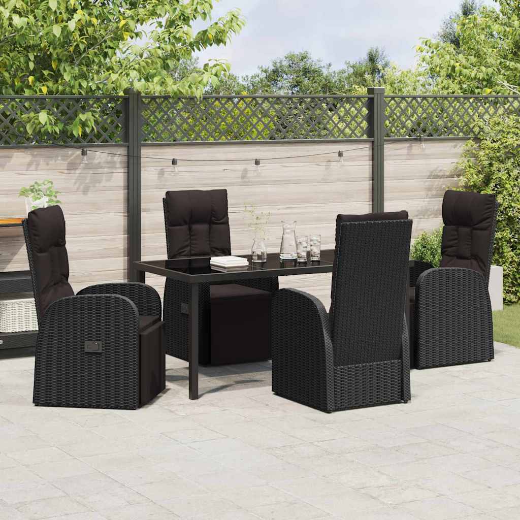 Garden Dining Set with Cushion 5 pcs Black Poly rattan
