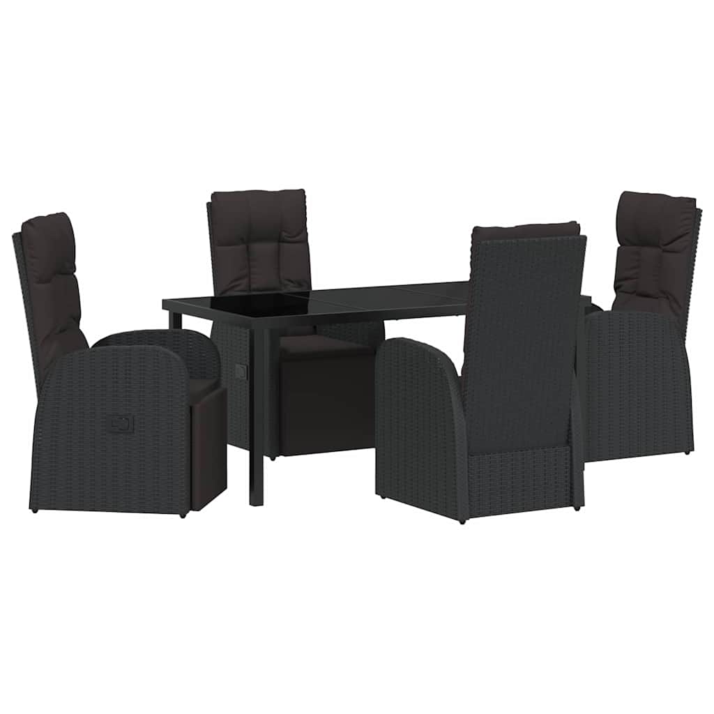Garden Dining Set with Cushion 5 pcs Black Poly rattan