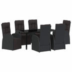 Garden Dining Set with Cushion 7 pcs Black Poly rattan
