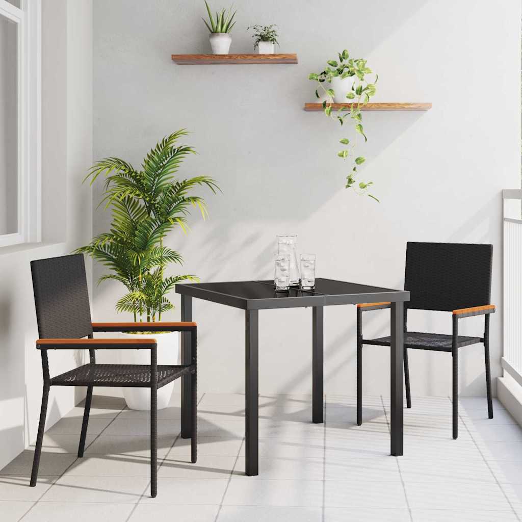 Garden Dining Set with Cushion 3 pcs Black Poly Rattan