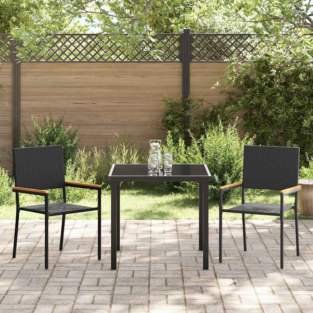 Garden Dining Set with Cushion 3 pcs Black Poly Rattan