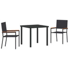 Garden Dining Set with Cushion 3 pcs Black Poly Rattan
