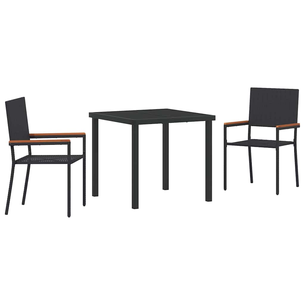 Garden Dining Set with Cushion 3 pcs Black Poly Rattan