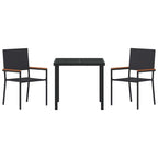 Garden Dining Set with Cushion 3 pcs Black Poly Rattan
