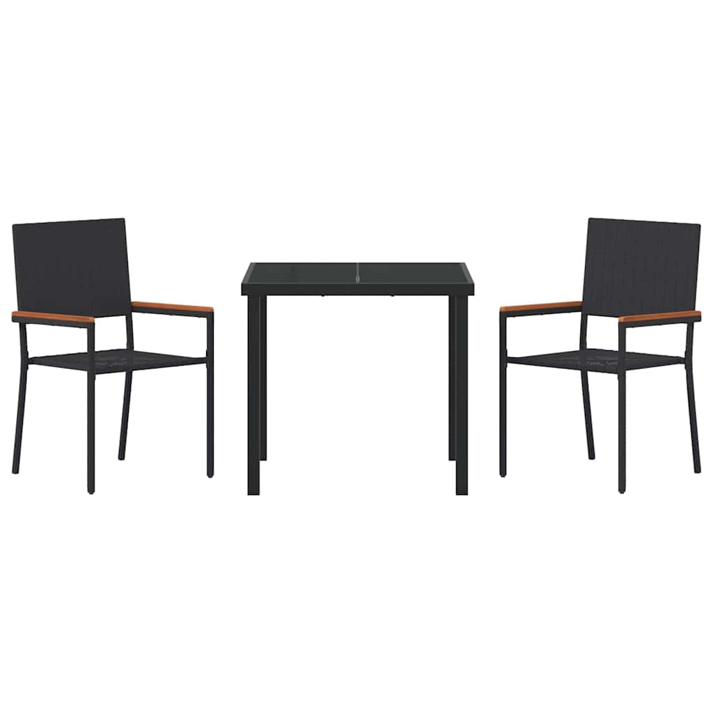 Garden Dining Set with Cushion 3 pcs Black Poly Rattan