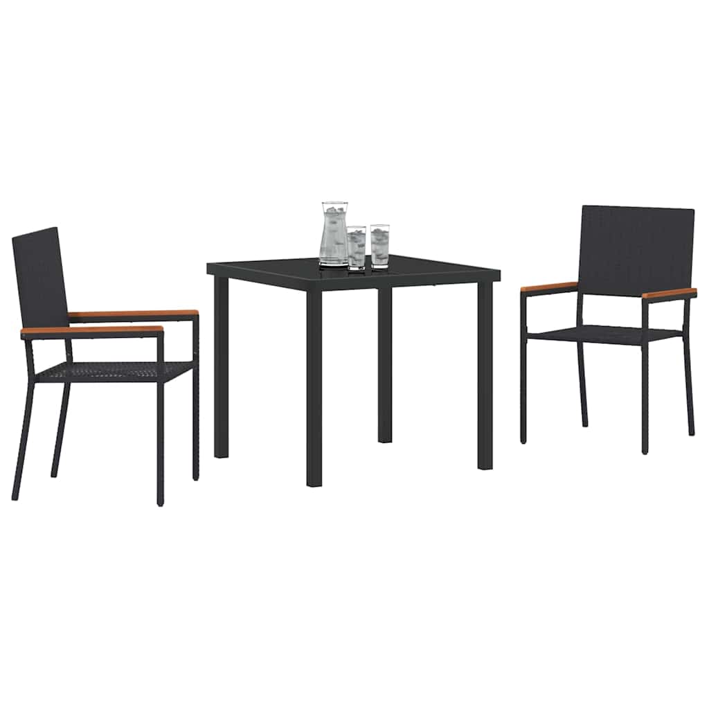 Garden Dining Set with Cushion 3 pcs Black Poly Rattan