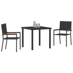 Garden Dining Set with Cushion 3 pcs Black Poly Rattan