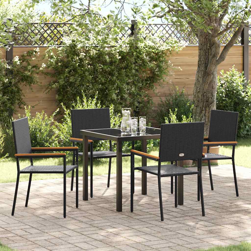 Garden Dining Set with Cushion 5 pcs Black Poly Rattan