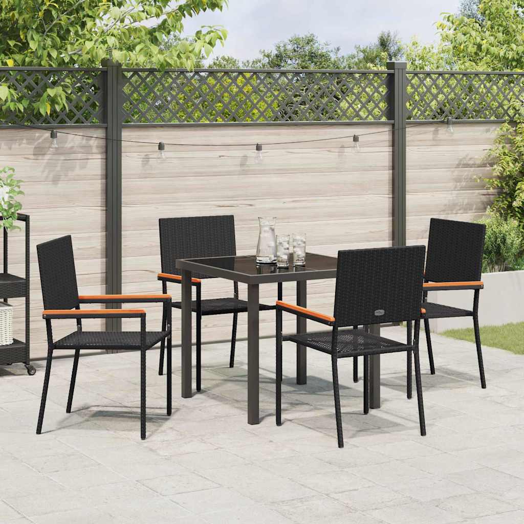 Garden Dining Set with Cushion 5 pcs Black Poly Rattan