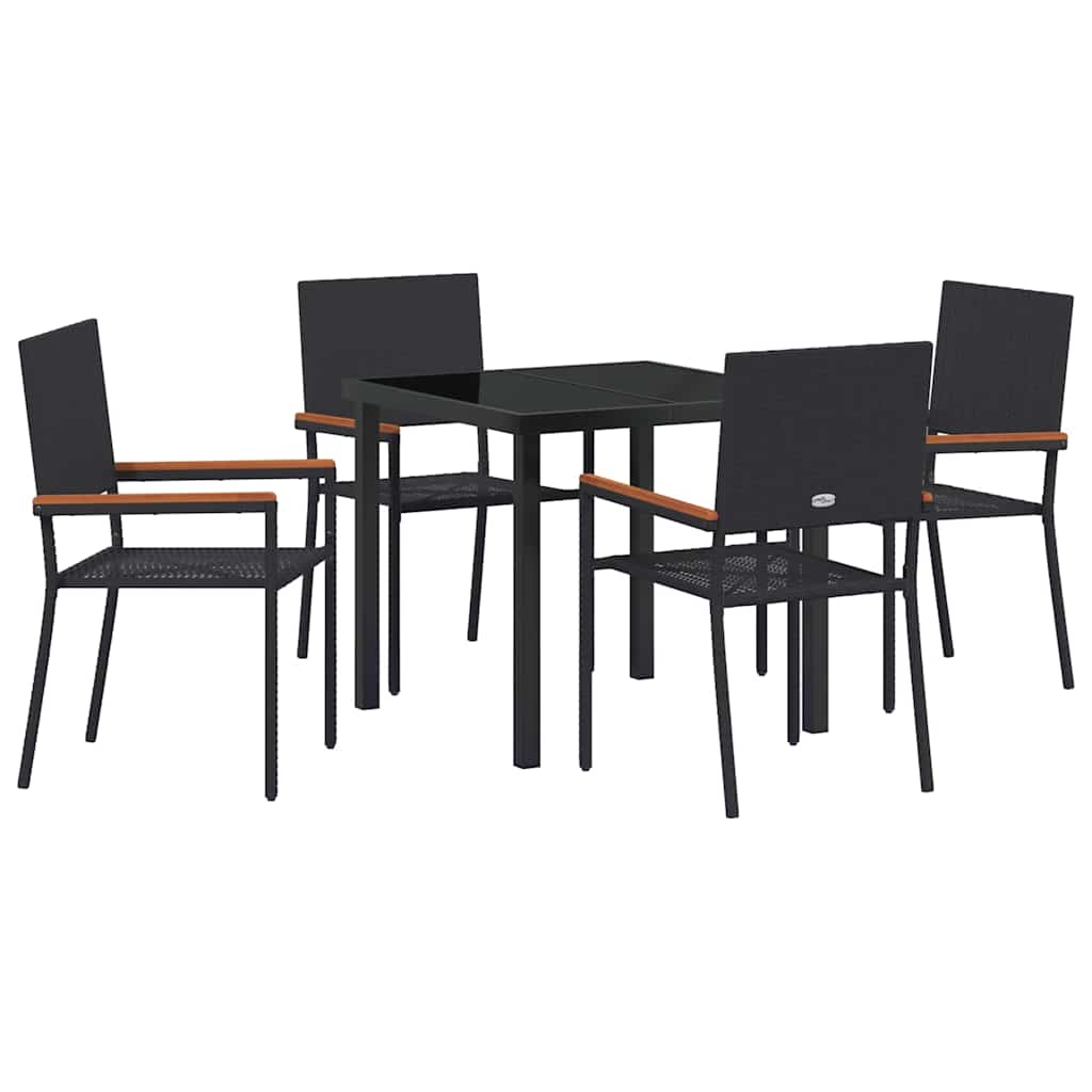 Garden Dining Set with Cushion 5 pcs Black Poly Rattan