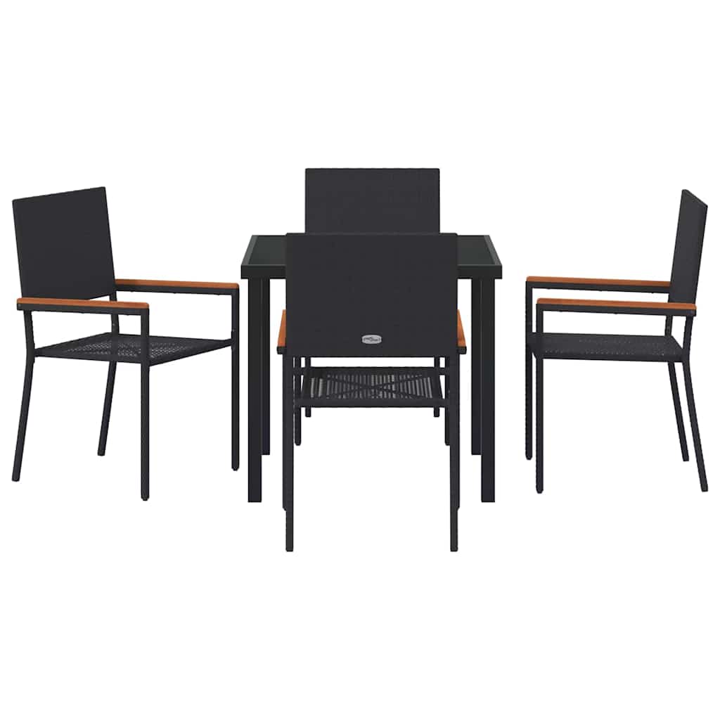 Garden Dining Set with Cushion 5 pcs Black Poly Rattan