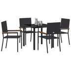 Garden Dining Set with Cushion 5 pcs Black Poly Rattan