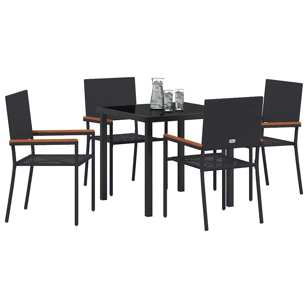Garden Dining Set with Cushion 5 pcs Black Poly Rattan