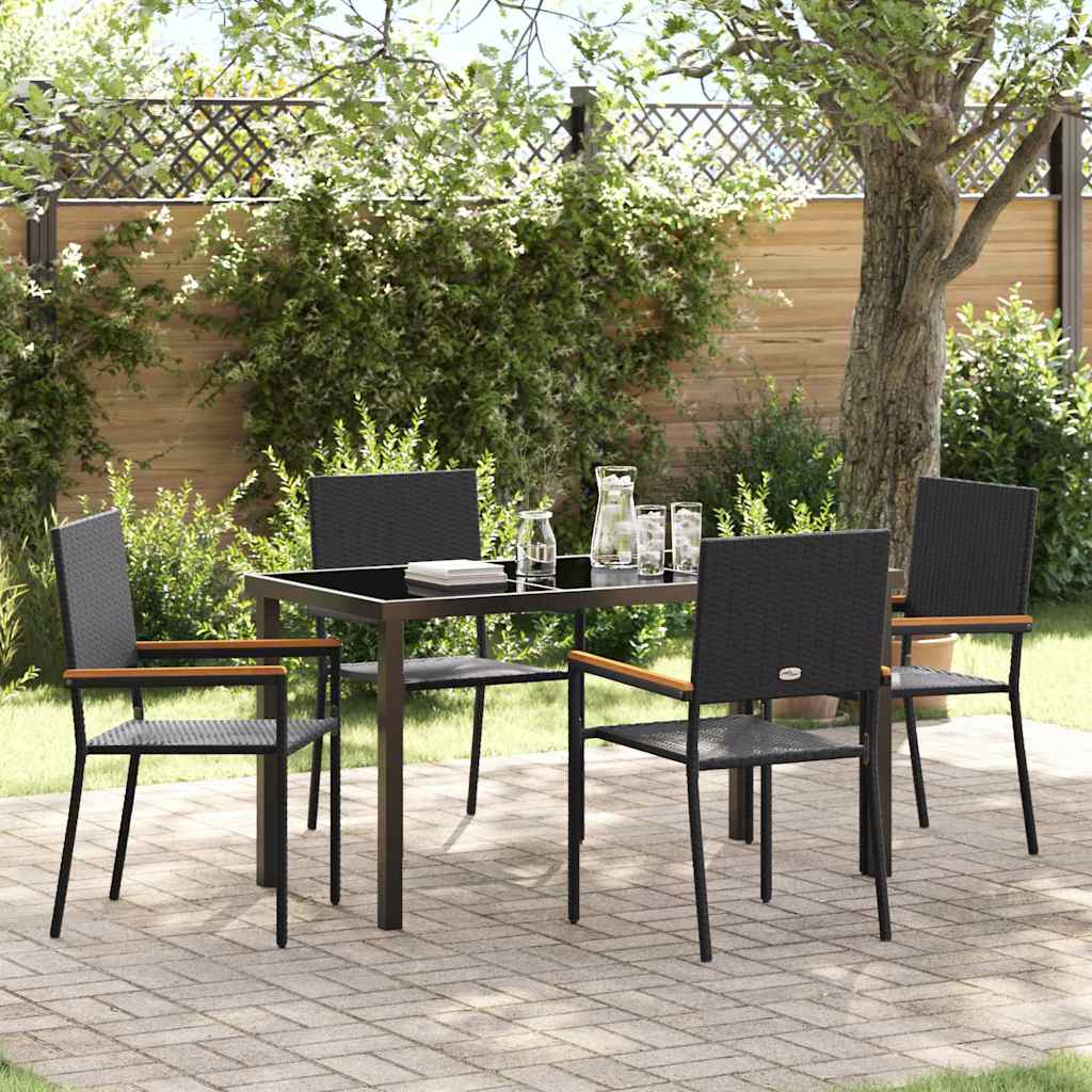 Garden Dining Set with Cushion 5 pcs Black Poly Rattan