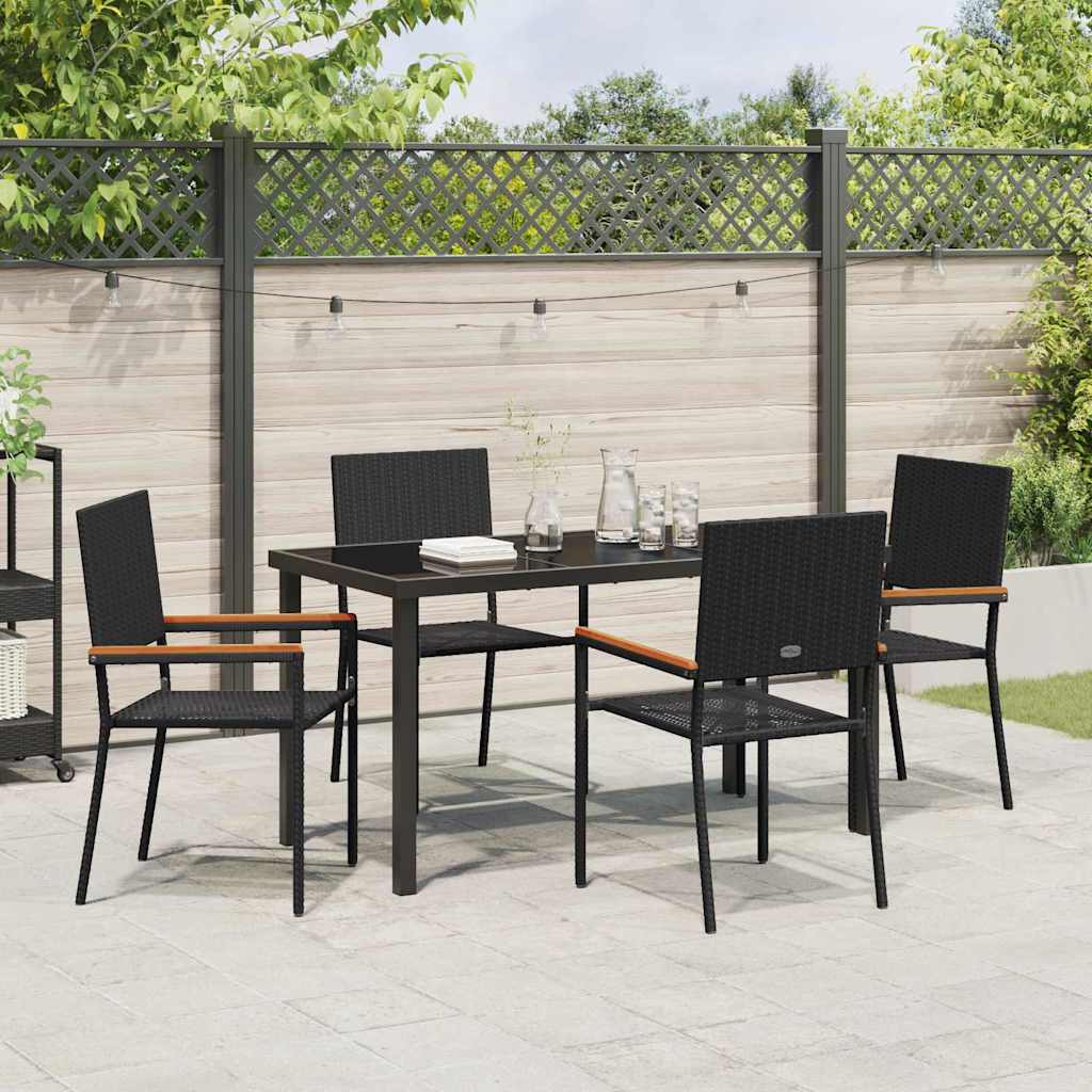 Garden Dining Set with Cushion 5 pcs Black Poly Rattan
