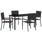 Garden Dining Set with Cushion 5 pcs Black Poly Rattan