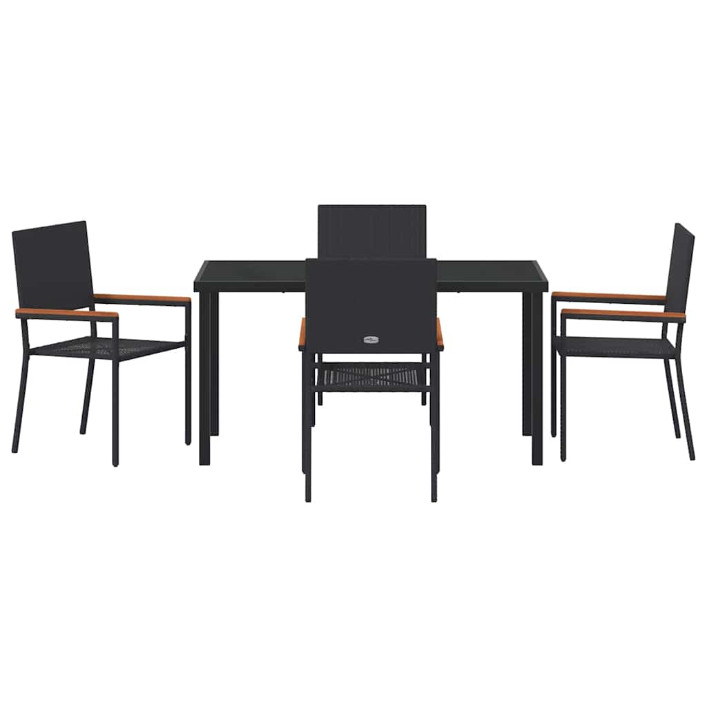 Garden Dining Set with Cushion 5 pcs Black Poly Rattan