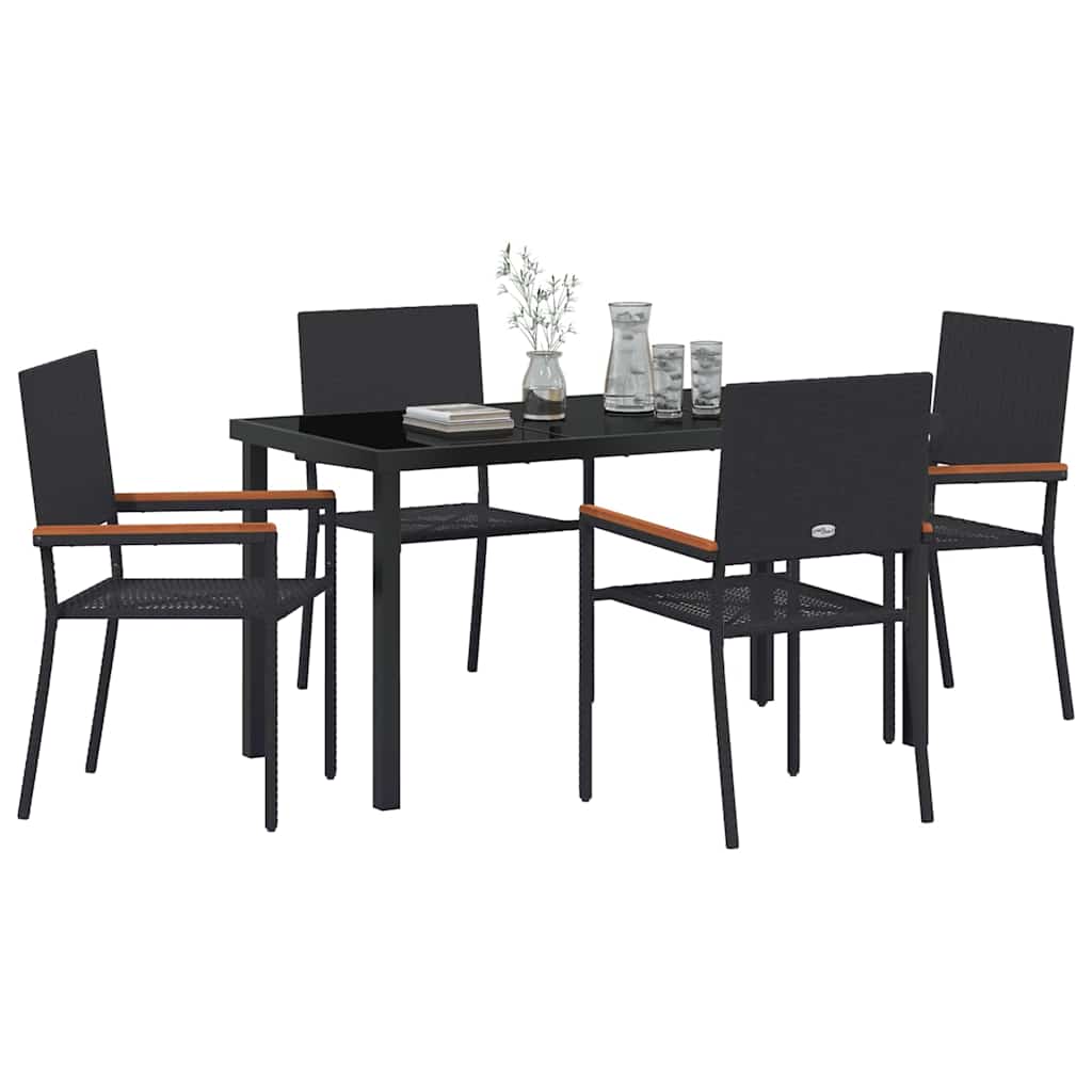Garden Dining Set with Cushion 5 pcs Black Poly Rattan
