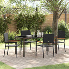 Garden Dining Set with Cushion 5 pcs Black Poly Rattan