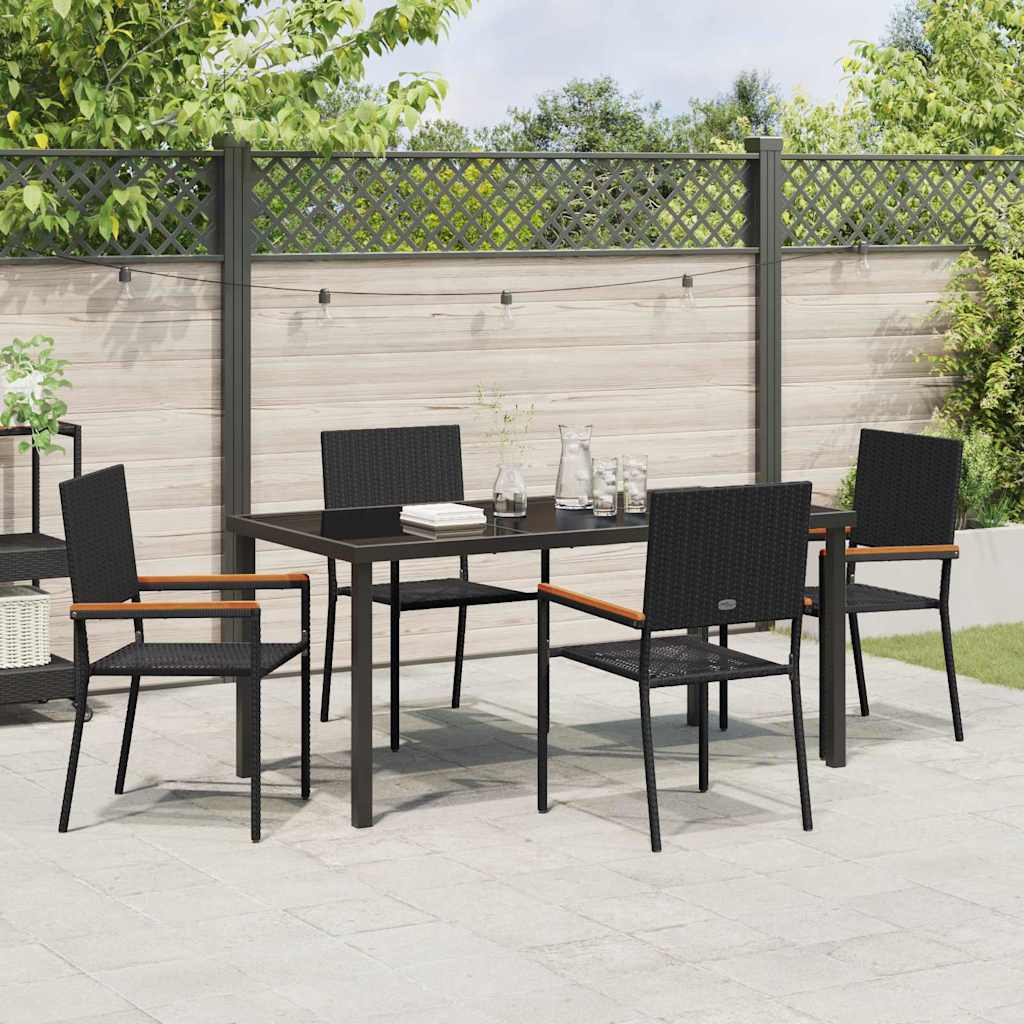 Garden Dining Set with Cushion 5 pcs Black Poly Rattan