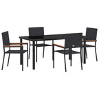 Garden Dining Set with Cushion 5 pcs Black Poly Rattan