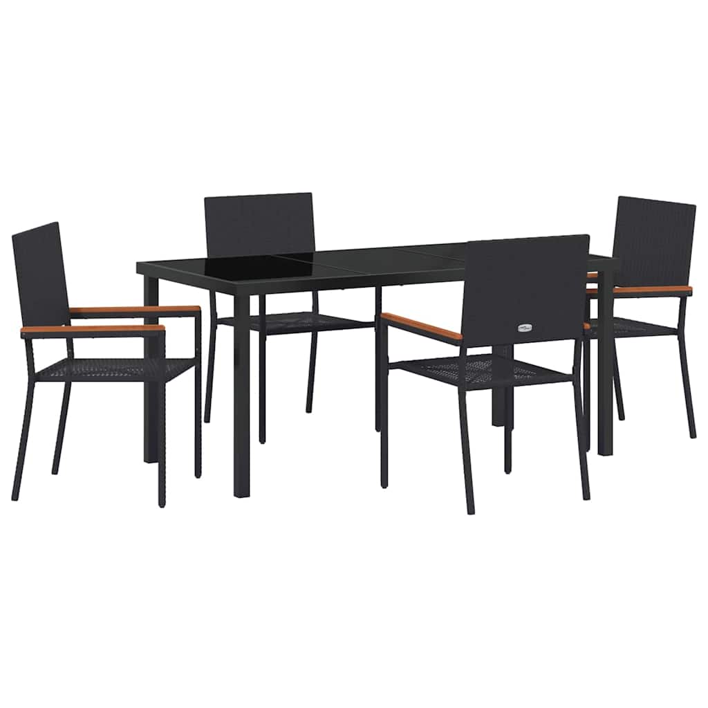 Garden Dining Set with Cushion 5 pcs Black Poly Rattan