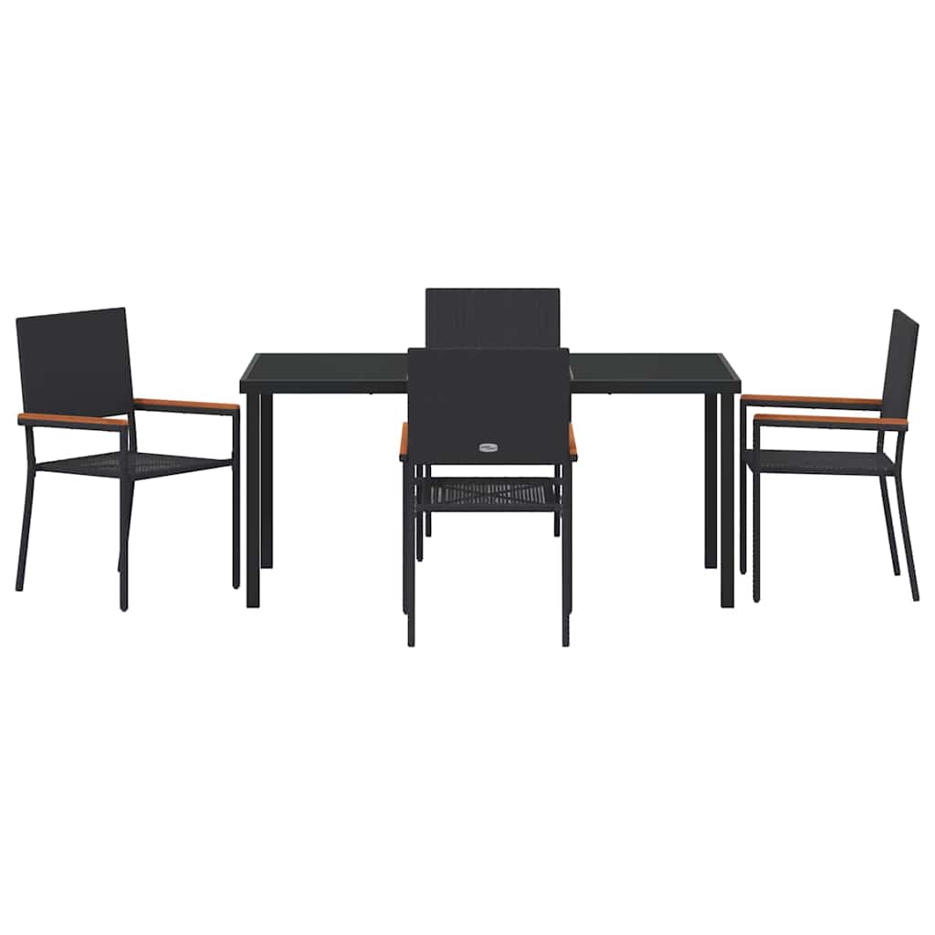 Garden Dining Set with Cushion 5 pcs Black Poly Rattan