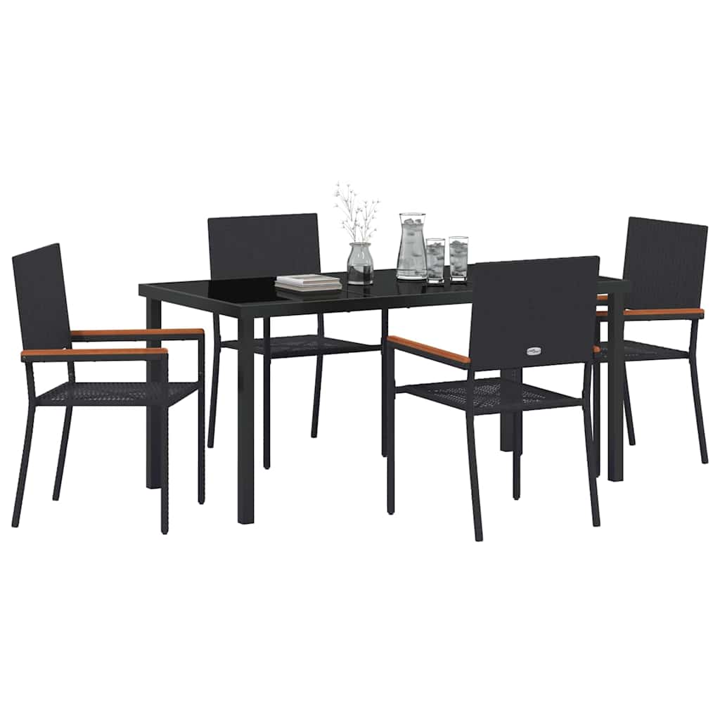 Garden Dining Set with Cushion 5 pcs Black Poly Rattan