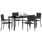 Garden Dining Set with Cushion 5 pcs Black Poly Rattan