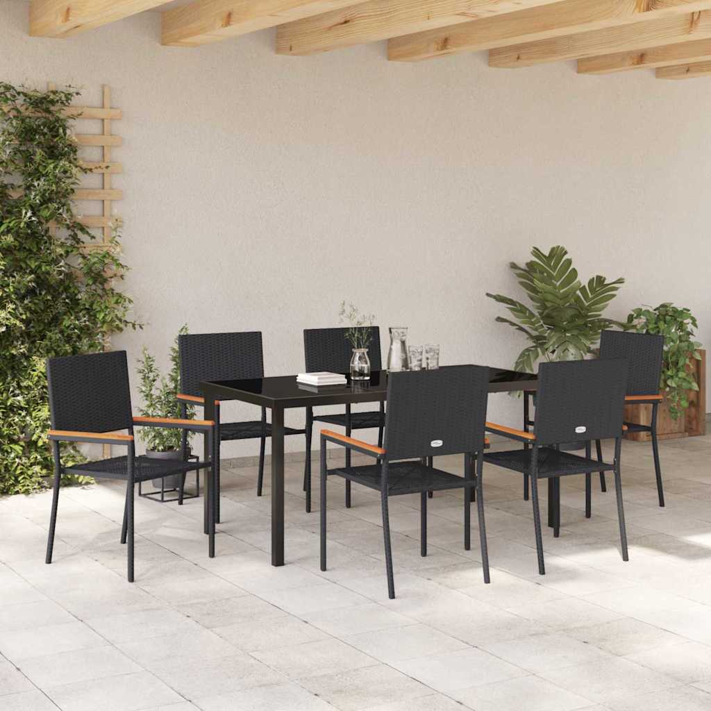Garden Dining Set with Cushion 7 pcs Black Poly Rattan