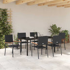 Garden Dining Set with Cushion 7 pcs Black Poly Rattan