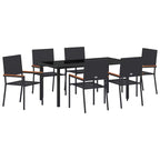 Garden Dining Set with Cushion 7 pcs Black Poly Rattan