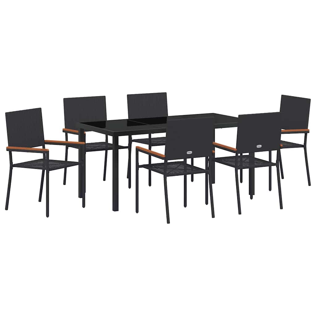Garden Dining Set with Cushion 7 pcs Black Poly Rattan