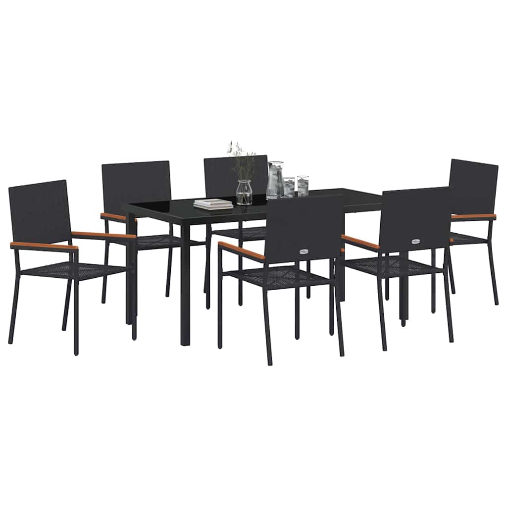 Garden Dining Set with Cushion 7 pcs Black Poly Rattan