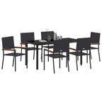 Garden Dining Set with Cushion 7 pcs Black Poly Rattan