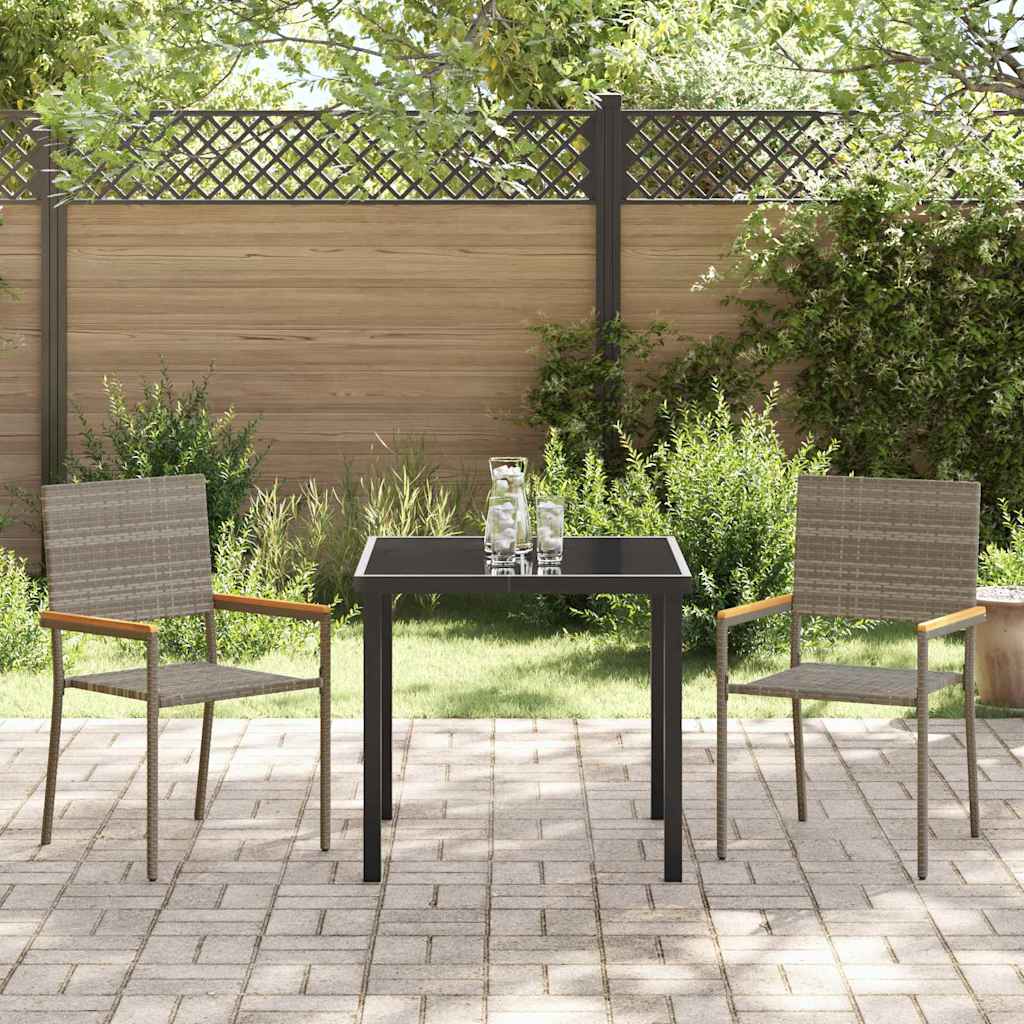 Garden Dining Set with Cushion 3 pcs Grey Poly Rattan