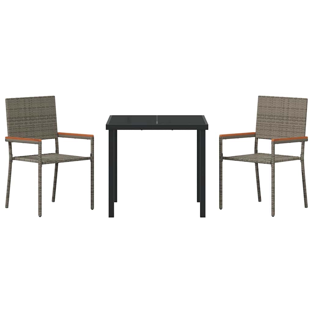 Garden Dining Set with Cushion 3 pcs Grey Poly Rattan