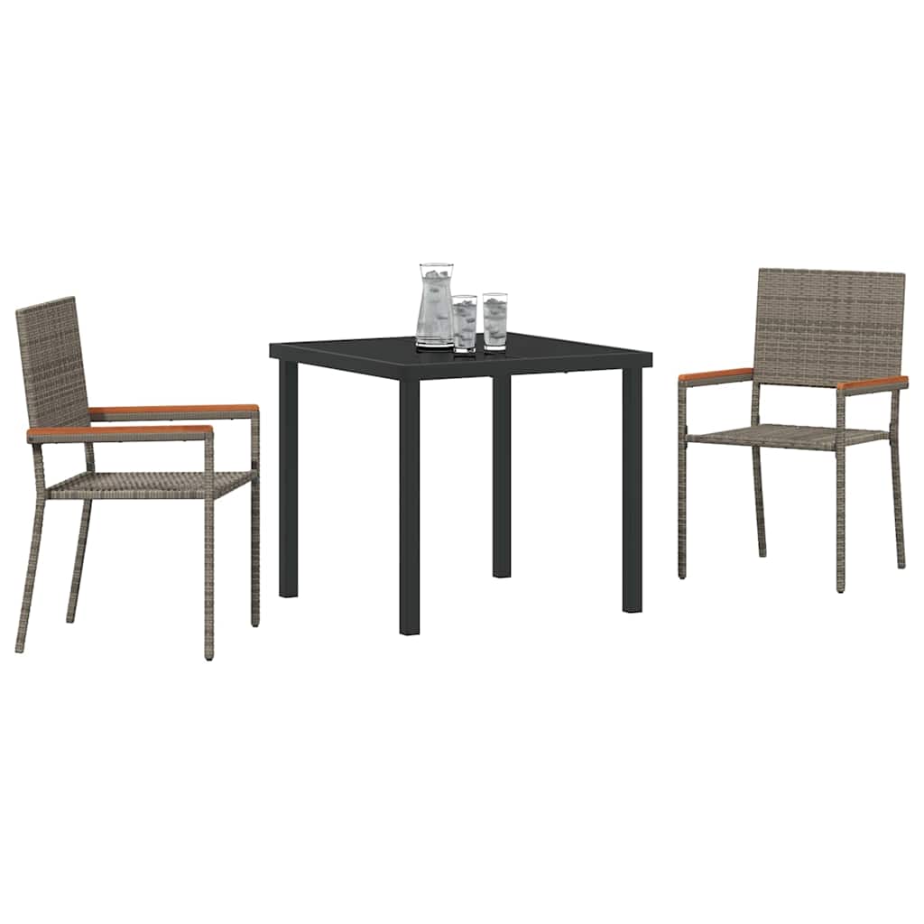 Garden Dining Set with Cushion 3 pcs Grey Poly Rattan