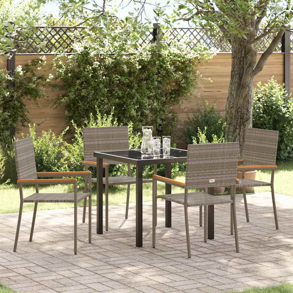Garden Dining Set with Cushion 5 pcs Grey Poly Rattan