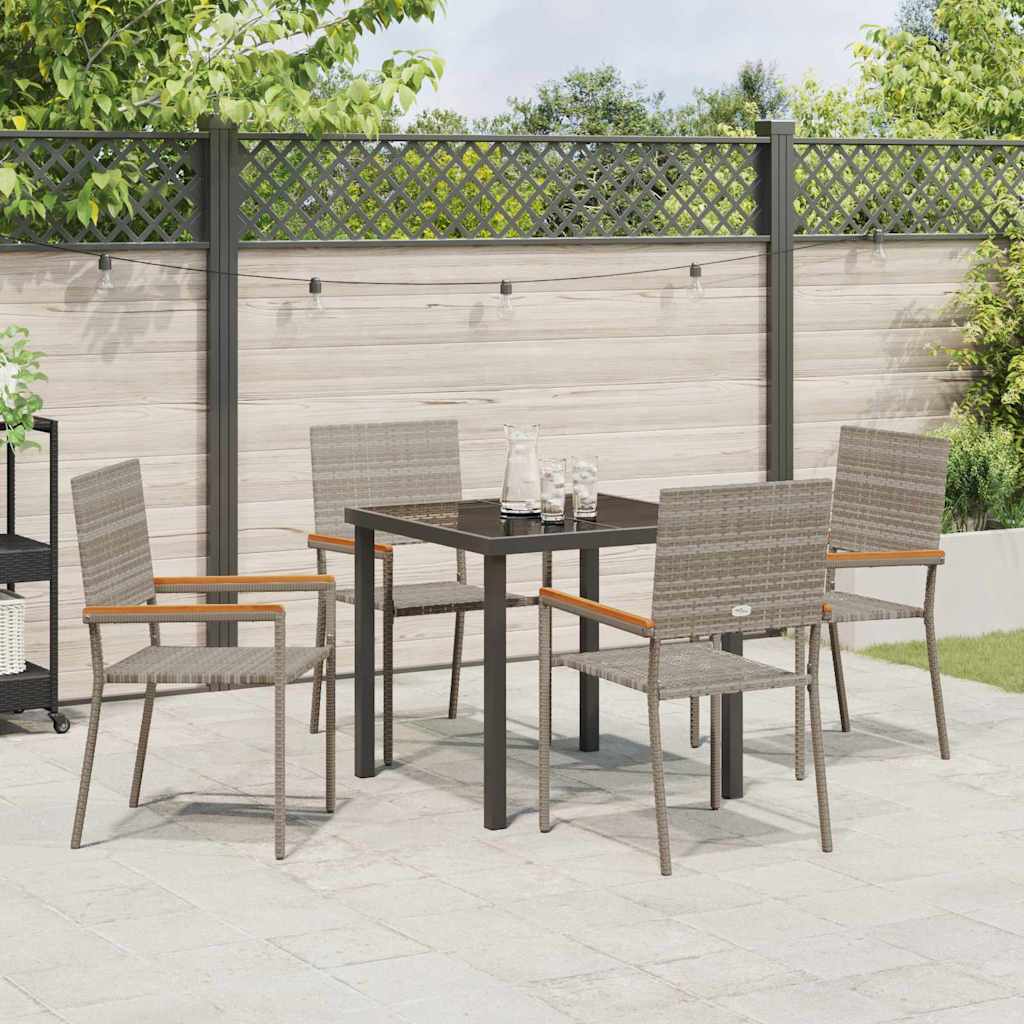 Garden Dining Set with Cushion 5 pcs Grey Poly Rattan