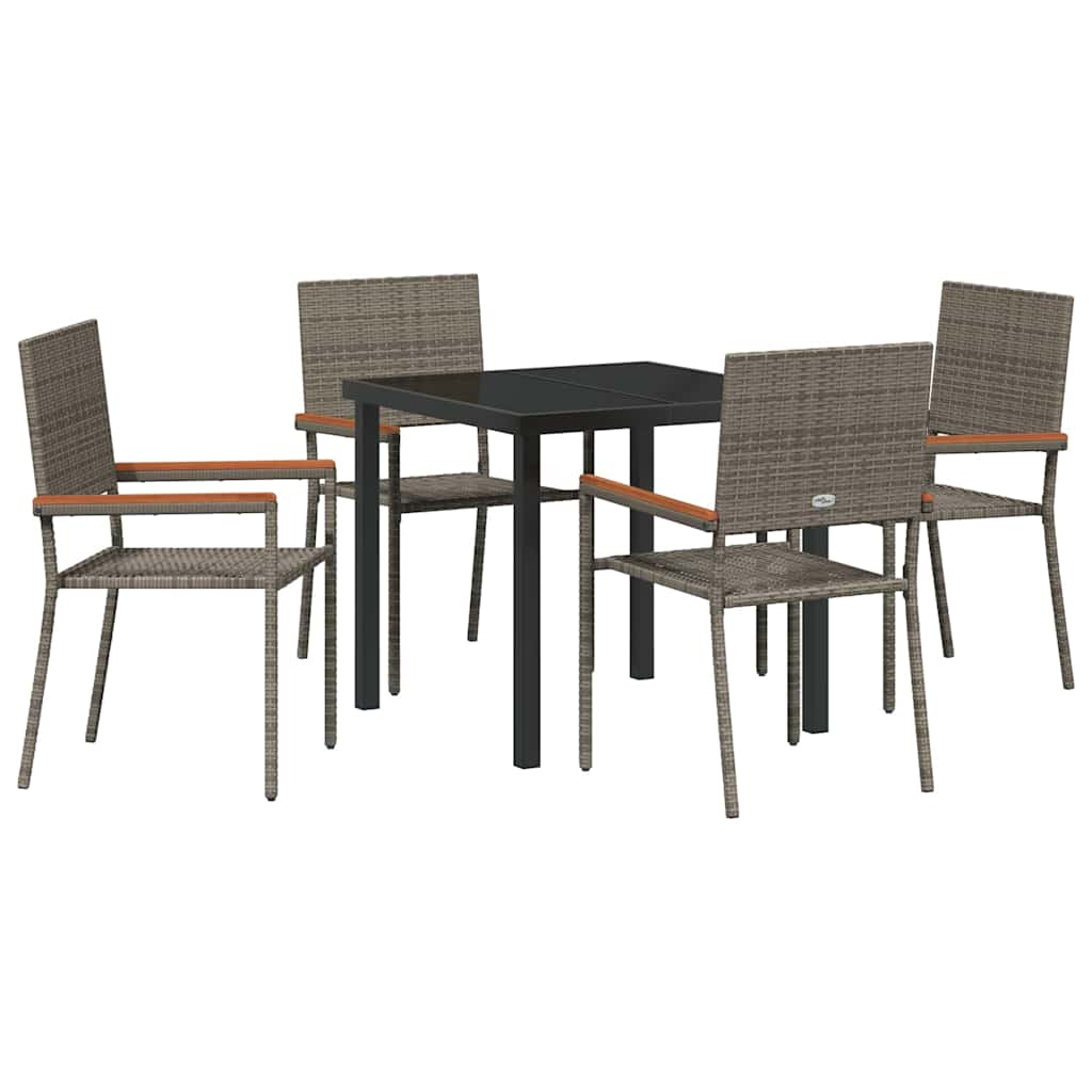 Garden Dining Set with Cushion 5 pcs Grey Poly Rattan