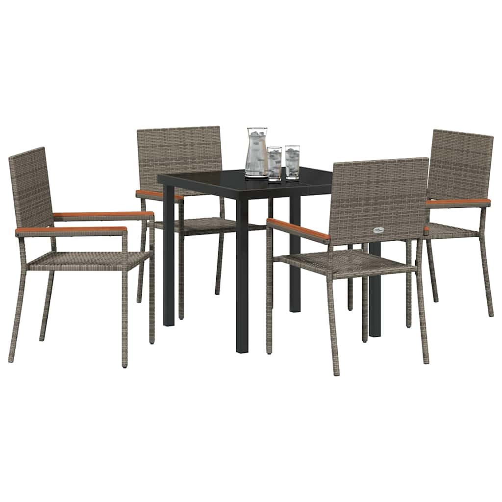 Garden Dining Set with Cushion 5 pcs Grey Poly Rattan