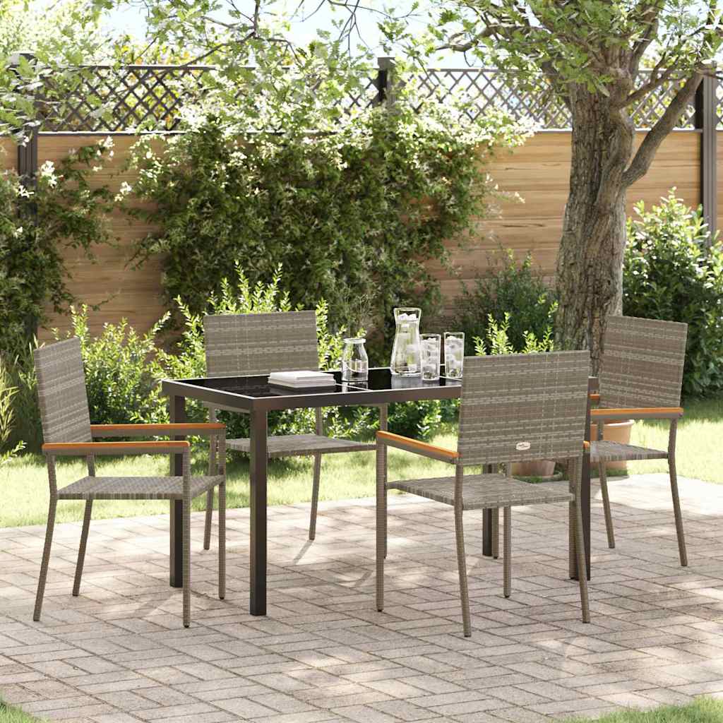 Garden Dining Set with Cushion 5 pcs Grey Poly Rattan