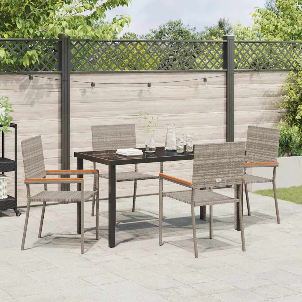 Garden Dining Set with Cushion 5 pcs Grey Poly Rattan