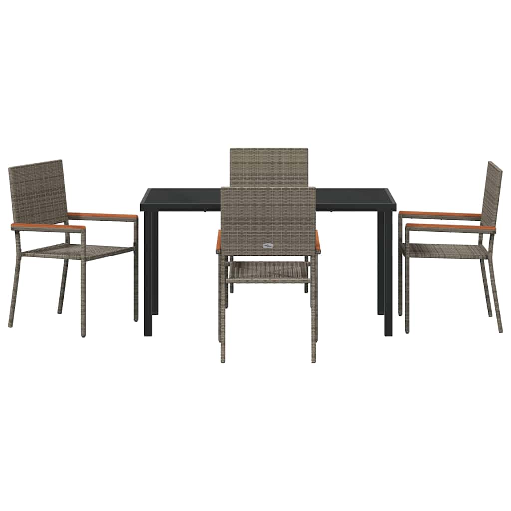 Garden Dining Set with Cushion 5 pcs Grey Poly Rattan