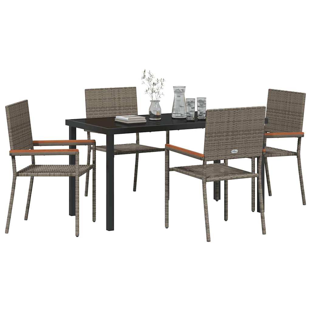 Garden Dining Set with Cushion 5 pcs Grey Poly Rattan