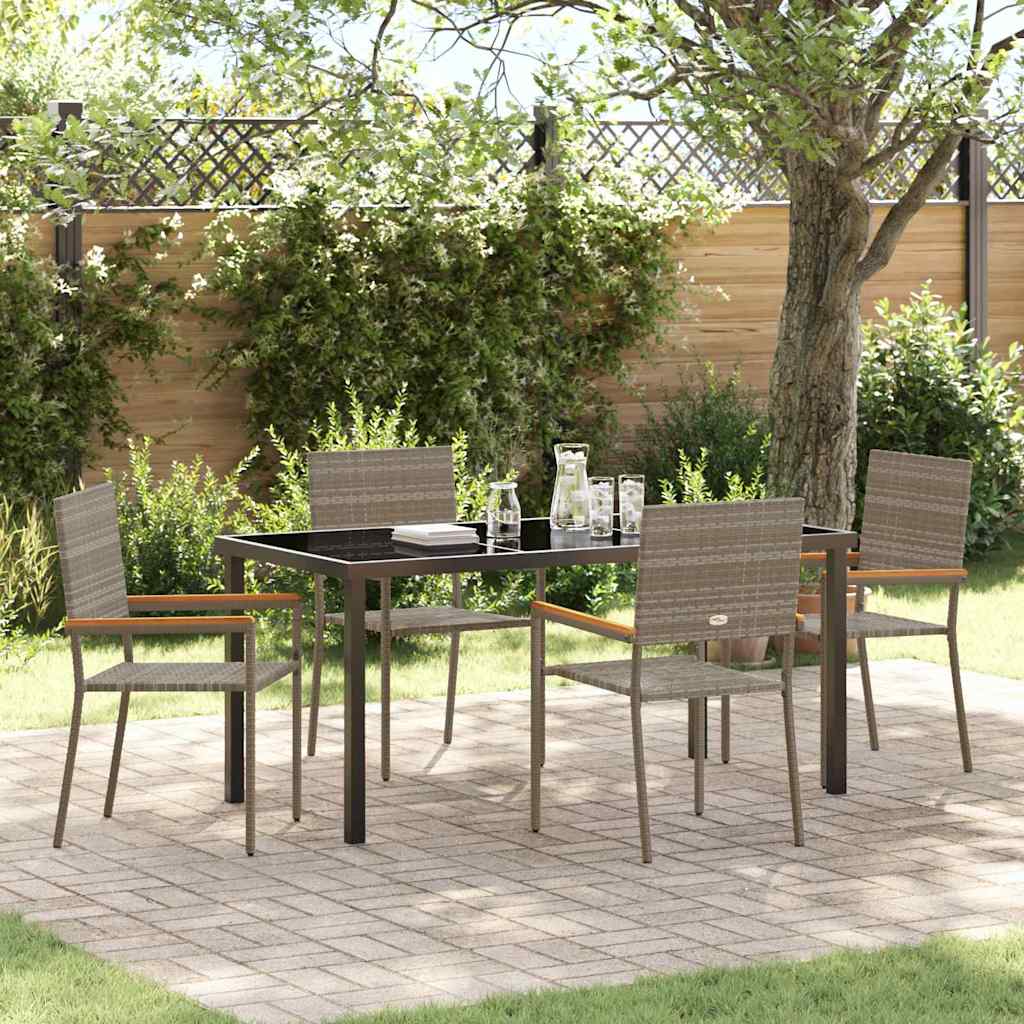 Garden Dining Set with Cushion 5 pcs Grey Poly Rattan