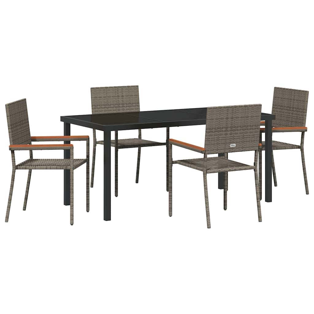Garden Dining Set with Cushion 5 pcs Grey Poly Rattan