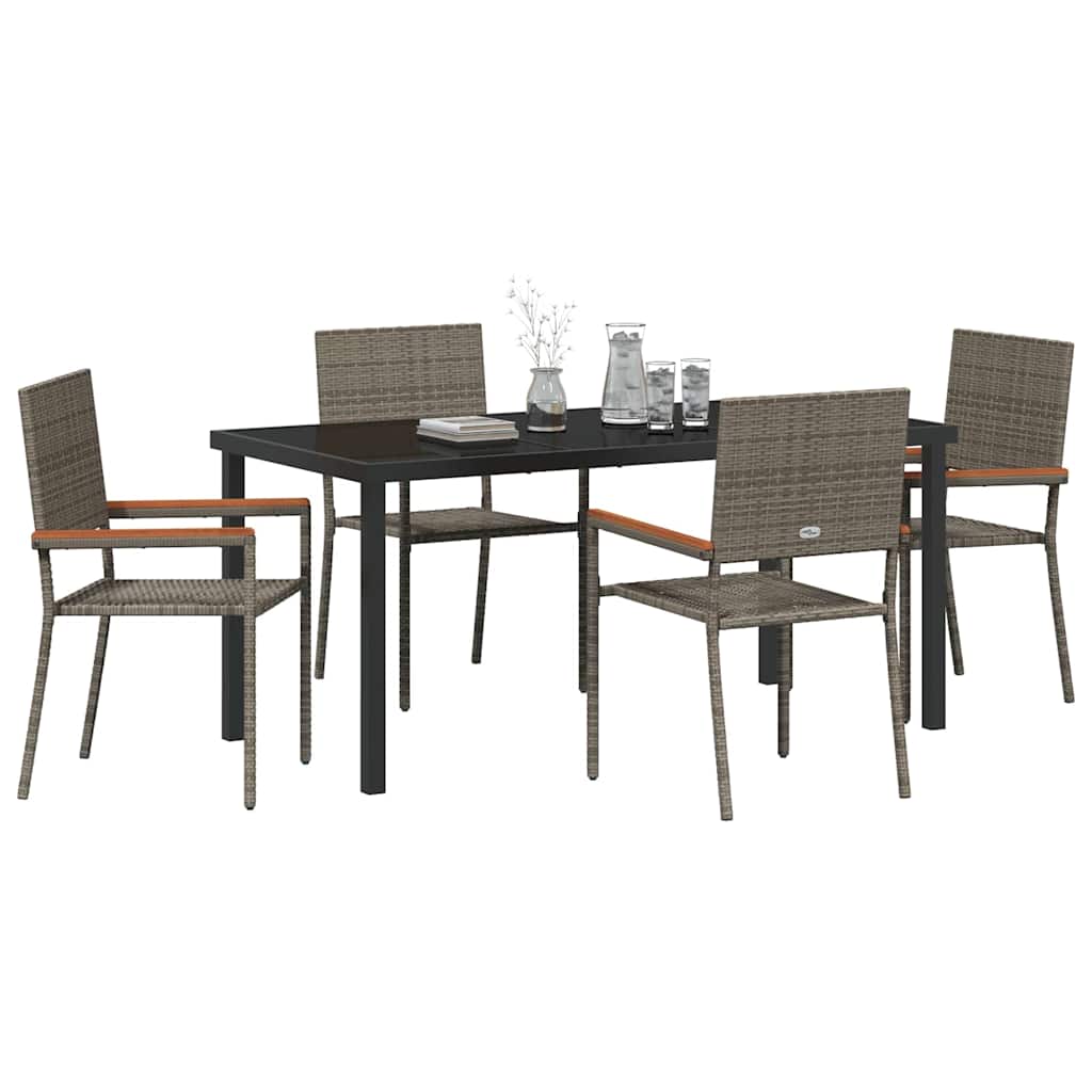 Garden Dining Set with Cushion 5 pcs Grey Poly Rattan