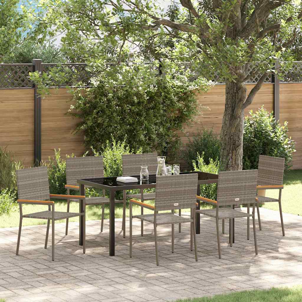 Garden Dining Set with Cushion 7 pcs Grey Poly Rattan
